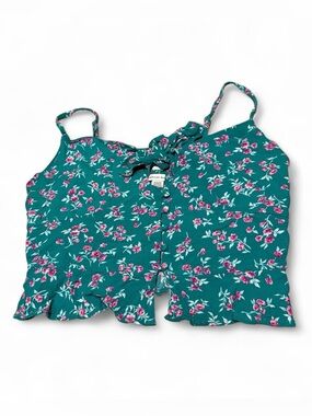 Green Floral Tie-Front Cami Top